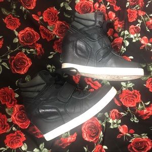 ASN black leather wedge sneakers